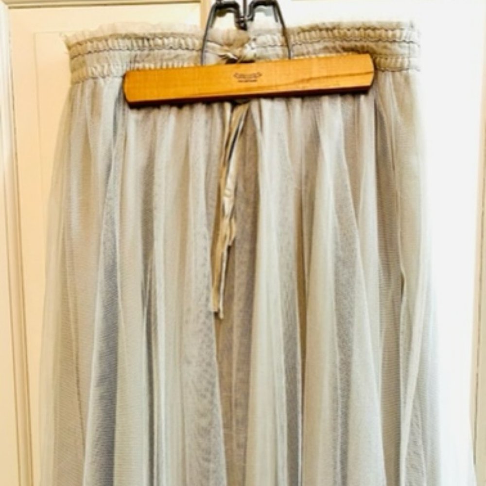 Cream Tulle Midi Skirt